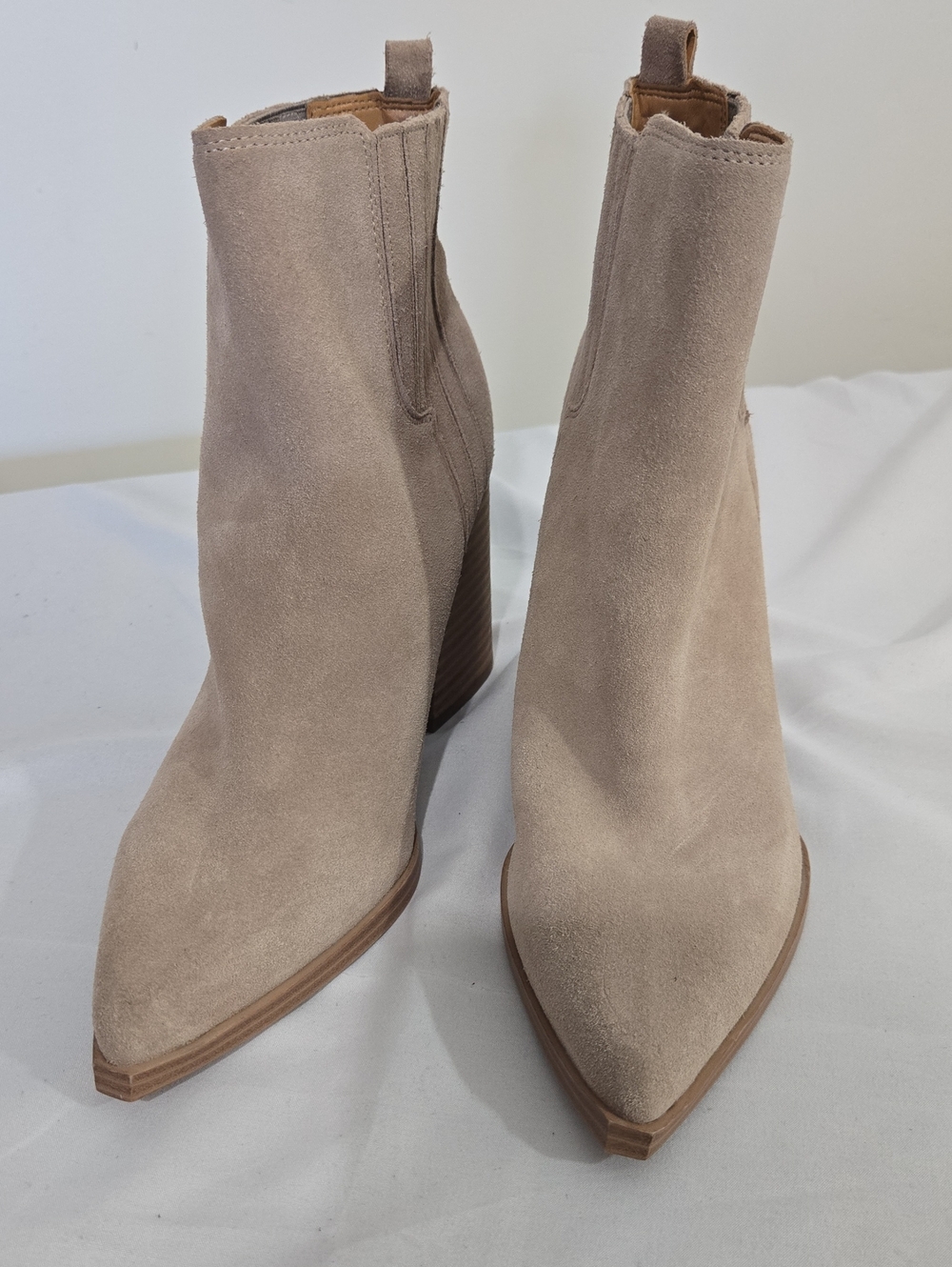 Marc Fisher Taupe Suede Pointed-Toe Ankle Booties